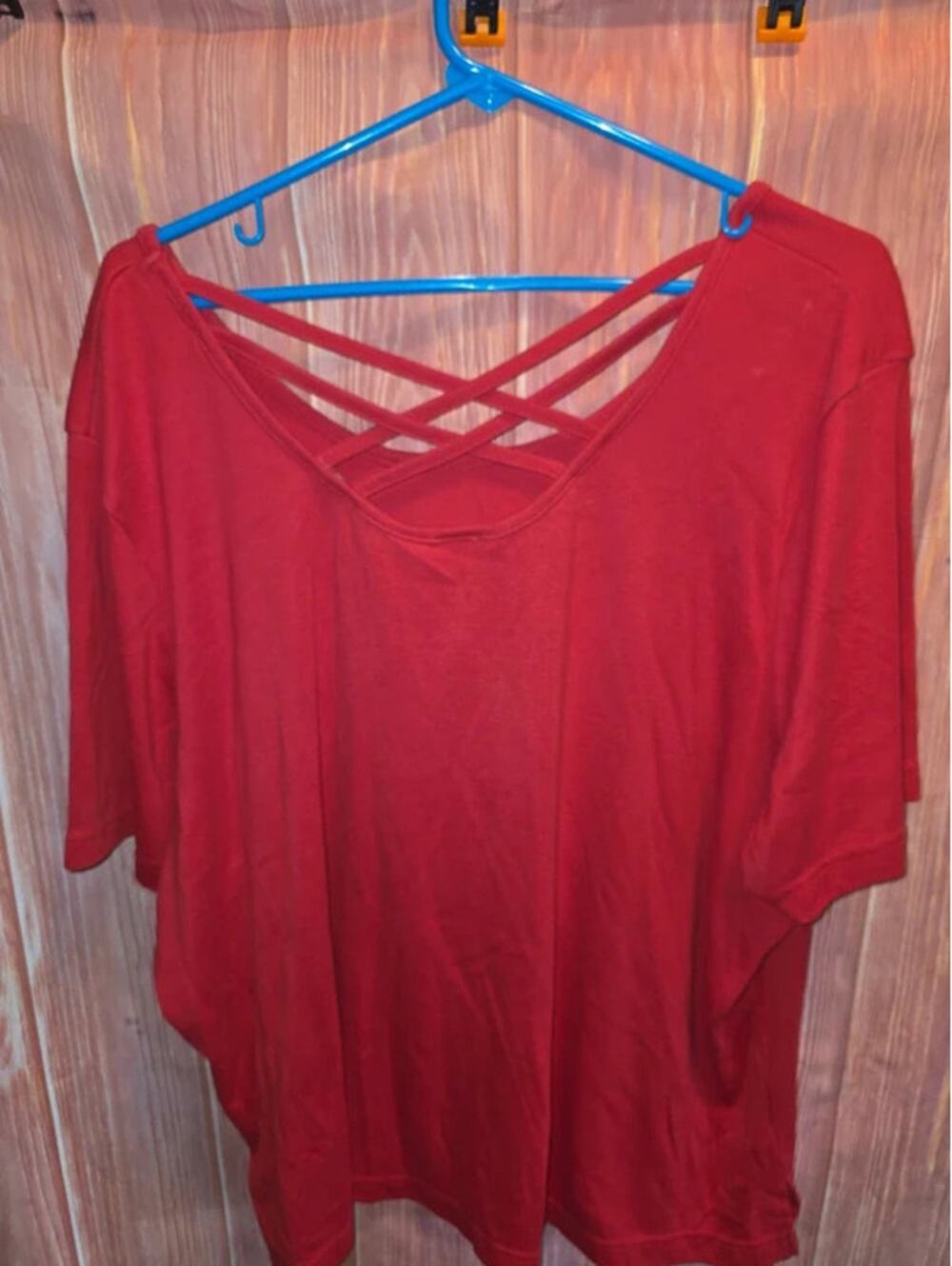 Chic Cato Red Short Sleeve Strappy V-Neck Top Plus Size 22W 24W